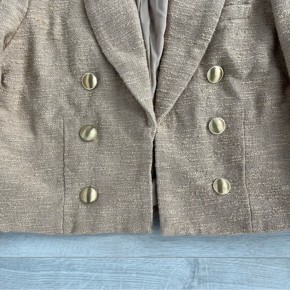 🥒 House of Harlow 1960 Double Breasted Tweed Crop Blazer Jacket Gold Buttons M - Picture 5 of 11